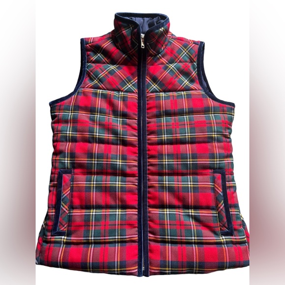 J. Crew Red Tartan Plaid Mountain Wool Blend Puffer Vest Velvet Trim- Size XS - Picture 11 of 14